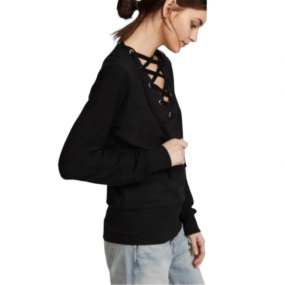 L’AGENCE Top Josilyn Lace Up Terry Sweatshirt Black Size Small - Picture 3 of 6